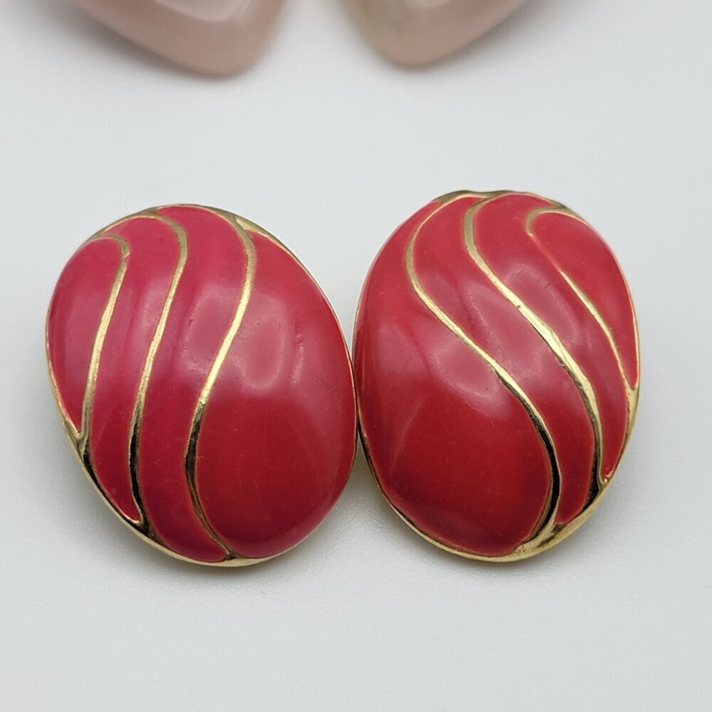 Vintage Clip On/Screw Back Earrings Lot Enamel Crystal Silver Gold Tone 8-Pair - Picture 7 of 10